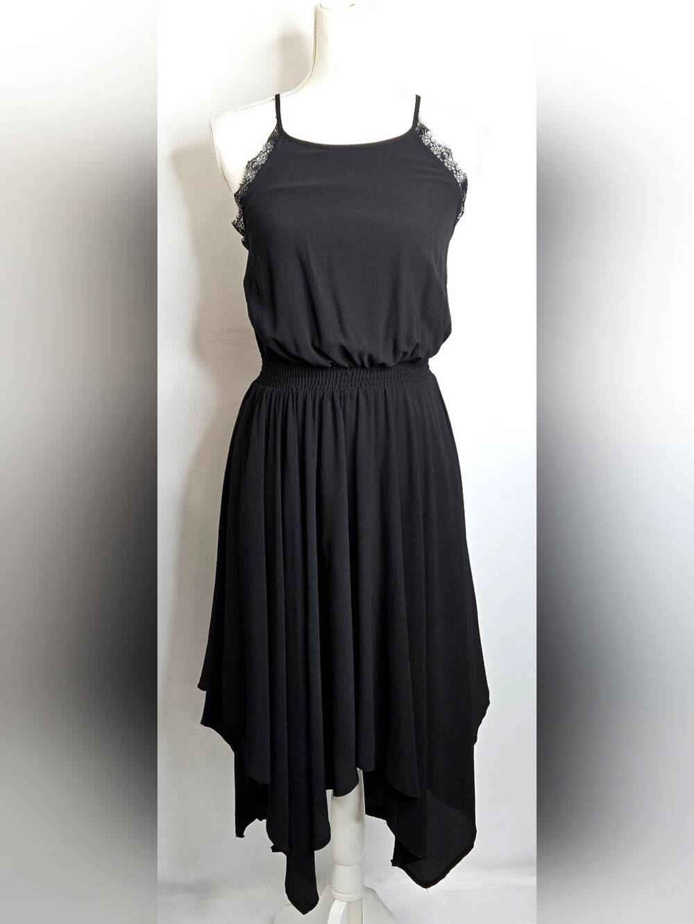 Torrid Black Eyelash Lace Trim Keyhole Back‎ Asymmetrical Hem Dress NWOT 00 L